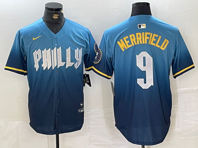Men's Philadelphia Phillies Whit Merrifield #9 Blue 2024 City Connect Limited Jersey